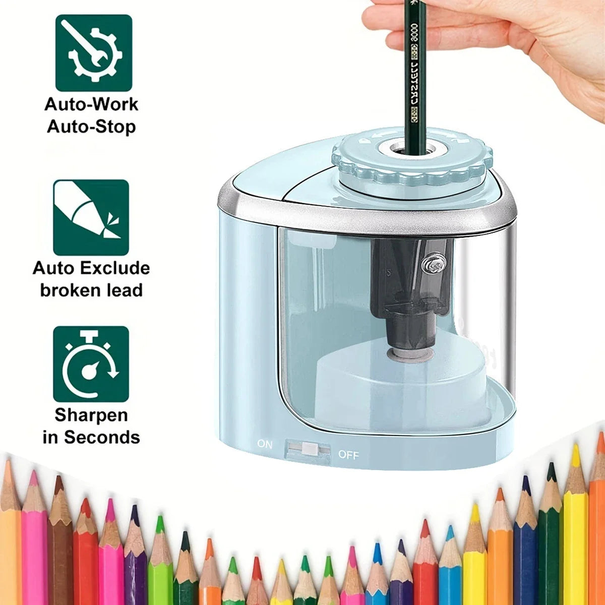 TENWIN Electric Sharpener Desktop Automatic Portable Pencil Sharpener Suitable To Pencils 6-8mm for Students School Stationery