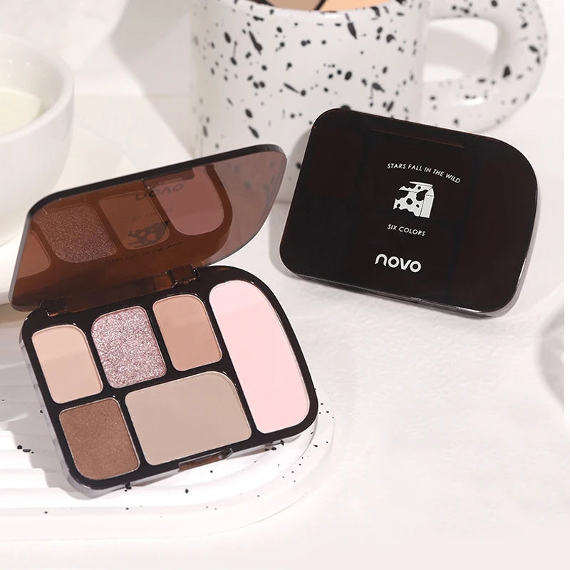 6-Color Earth Tone Eyeshadow Palette With Shimmer& Matte Finishes, Waterproof , Sweat-Resistant, Long-Wearing , Smudge-Proof