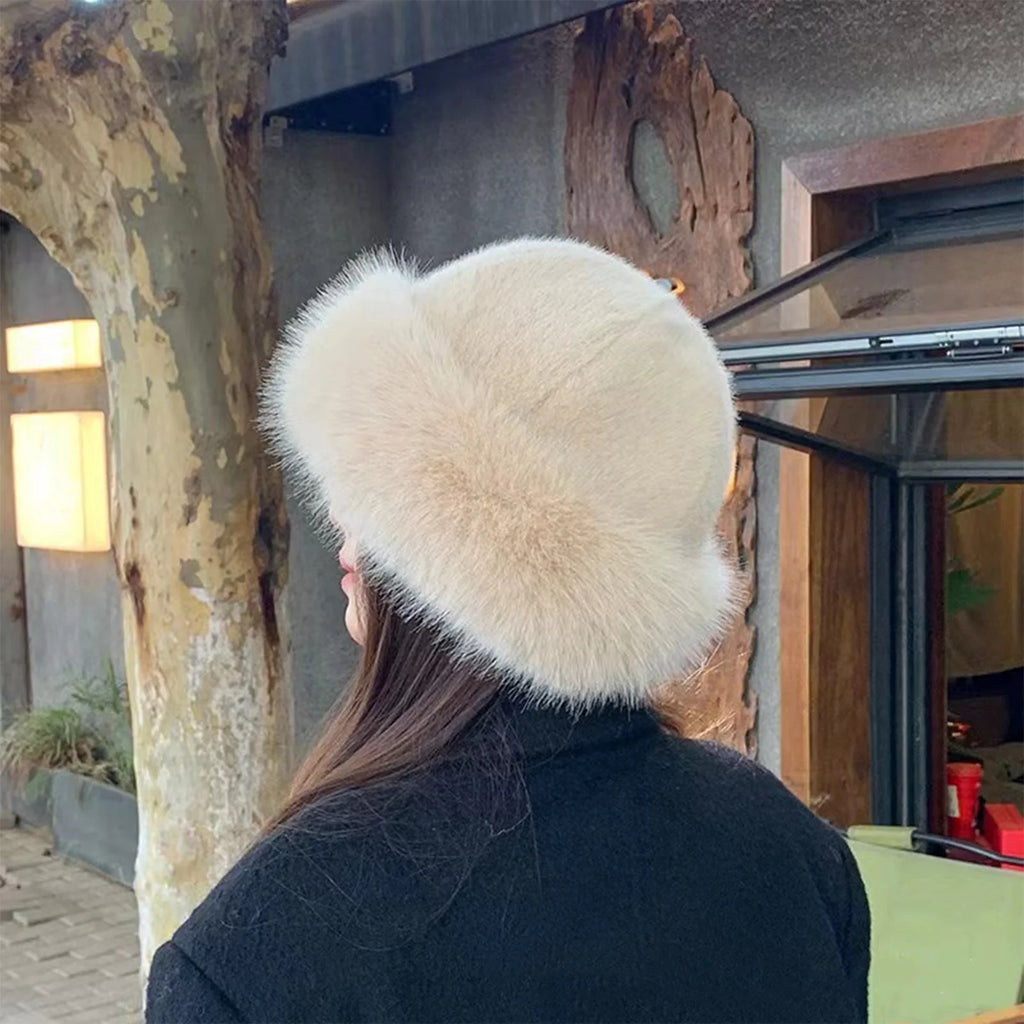 Women Luxury Winter Faux-mink Fur Mongolian Hat Thick Warm Round Top Cold-proof Outdoor Thicken Plush Soft Fashion Snow Caps