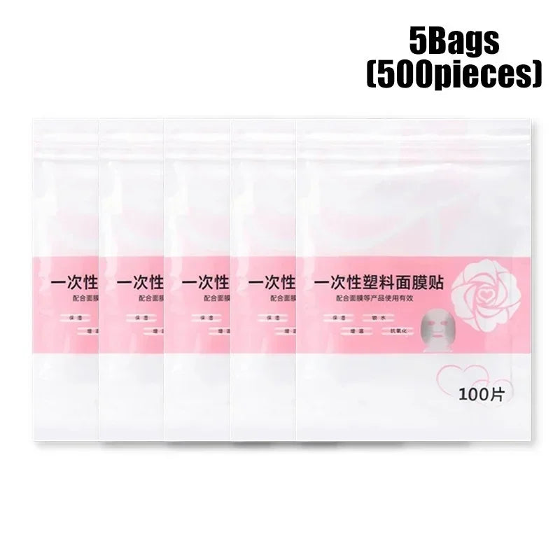 100-500pcs Disposable Plastic Film Full Face Cleaner Mask Neck Stickers Paper Transparent Masks Wrap Facial Beauty Makeup Tools