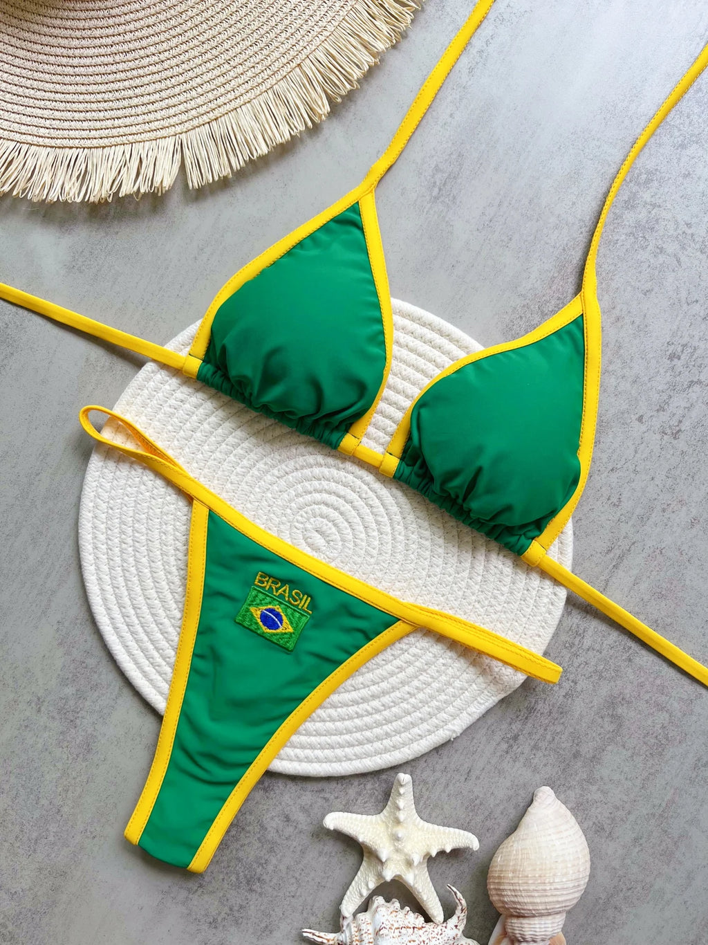 G-string Thong Brazilian Bikini Women Swimwear Female Swimsuit Two-pieces Bikini set Bather Brasil Flag Bathing Suit V6092