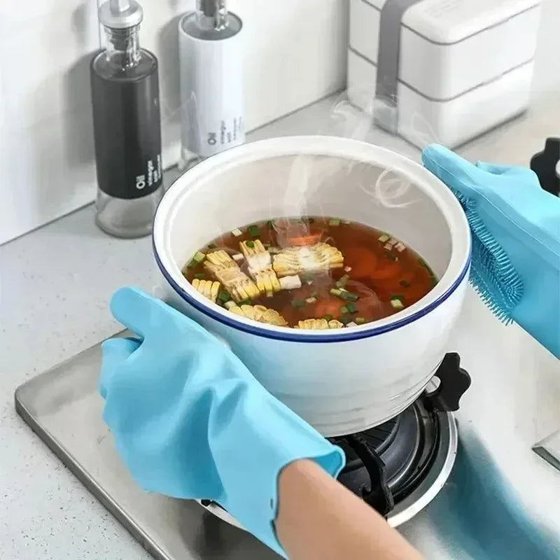 Magic Silicone Rubber Dishwashing Cleaning Gloves Household Scrubber Efficient Kitchen Cleaning Tools for Easy Cleaning