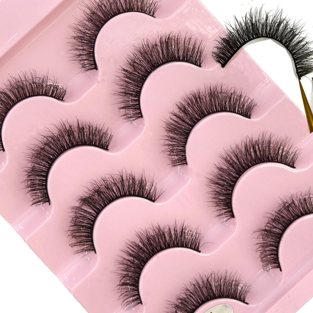New 5 pairs of natural 3D mink false eyelashes makeup short false eyelashes f makeup beauty tools wholesale  H13mini