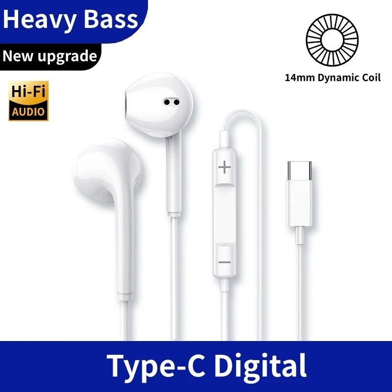 Original TypeC 3.5mm Headphones For Wired in-ear Earphones Xiaomi Mi 17 14 13 12 11 Redmi Note 10 9 8 7 Samsung Phone Earbuds