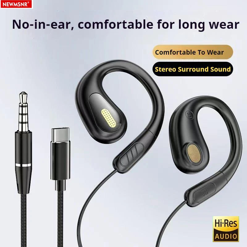 YX2 Clip-on Wired Control Type C&3.5mm Headphones 9D Surround Sound Bass Earbuds Sports Gaming Headset ENC Earphones For Samsung