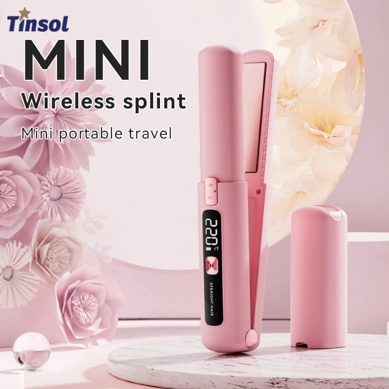 TINSOL Mini Wireless Straightener Portable Curler with Multi-Function Professional Hair Styling Tool with Dual Switch Activation