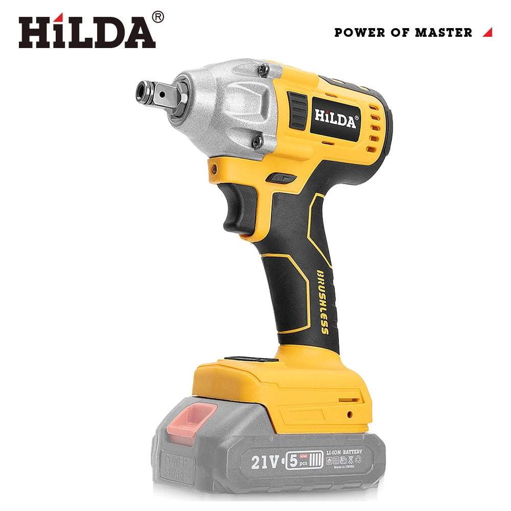 HILDA 1/2" Cordless Impact Wrench Brushless Electric Wrench LED Light Power Tool for Scaffolding Tire Repair for Makita Battery