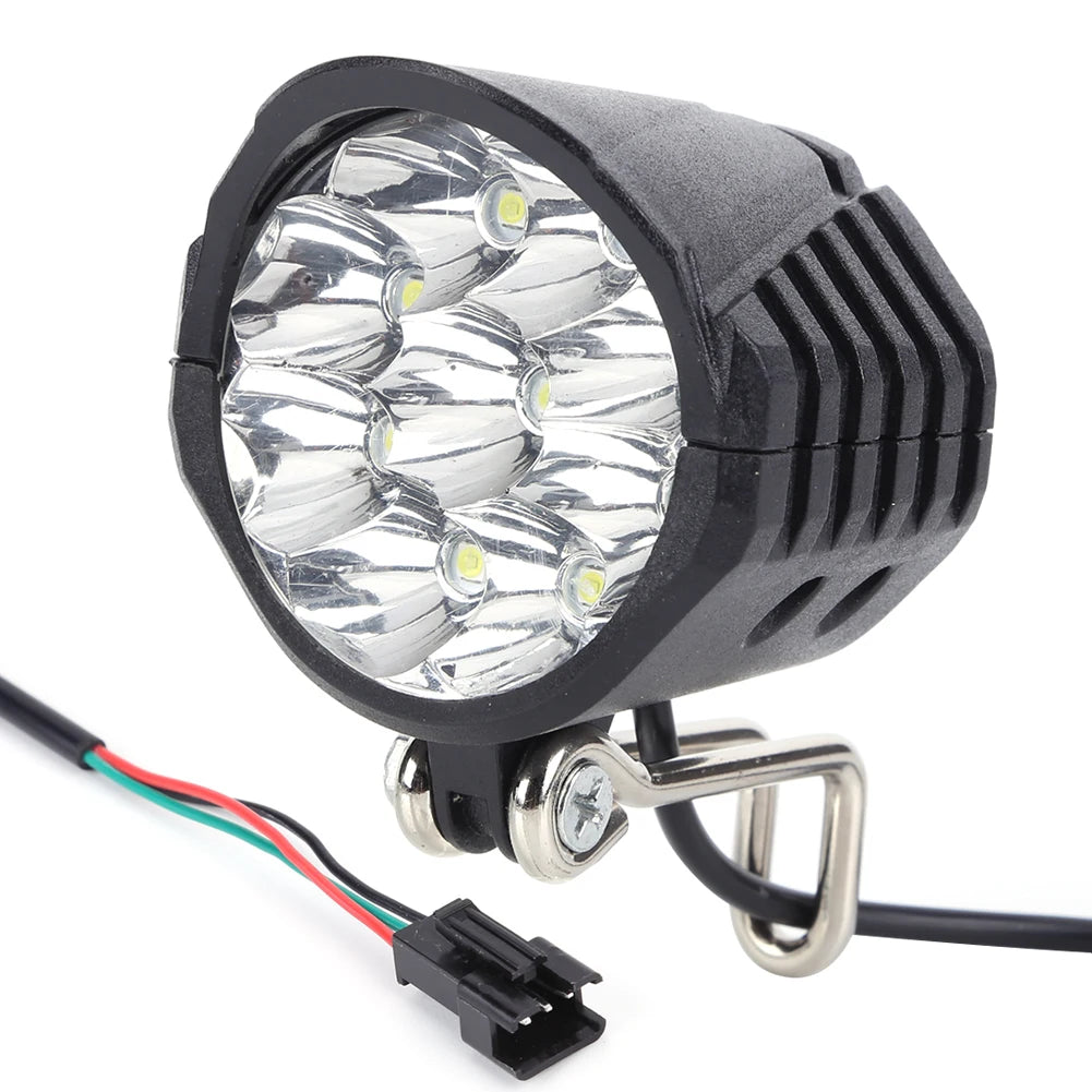 E-Bike Horn Light 2in1 9LED 18W Headlight with Horn and Light Switch for 36V 48V 60V Electric Scooter Bicycle Safety Flashlight