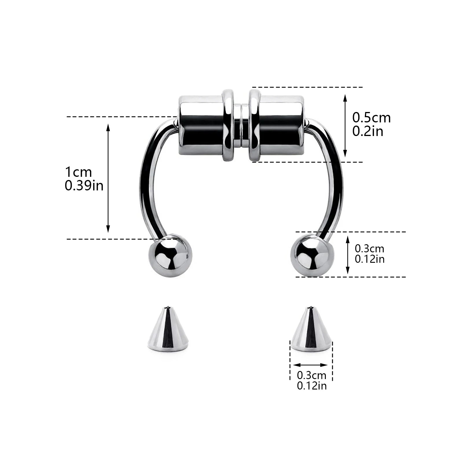 Stainless Steel Magnetic Nose Ring - Fake Non-Piercing Horseshoe Hoop, Clip-on Septum Jewelry