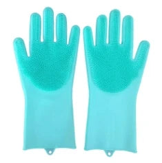 1pc Silicone Dishwashing Gloves Cleaning Gloves Silicone Rubber Sponge Gloves Scrubber Kitchen Cleaning Tools Pet Bath Gloves