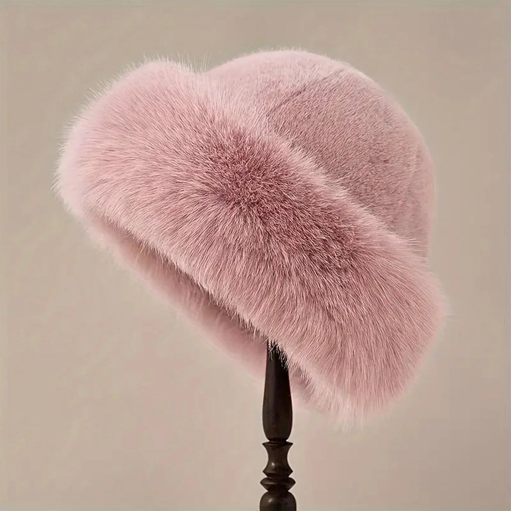 Women Luxury Winter Faux-mink Fur Mongolian Hat Thick Warm Round Top Cold-proof Outdoor Thicken Plush Soft Fashion Snow Caps