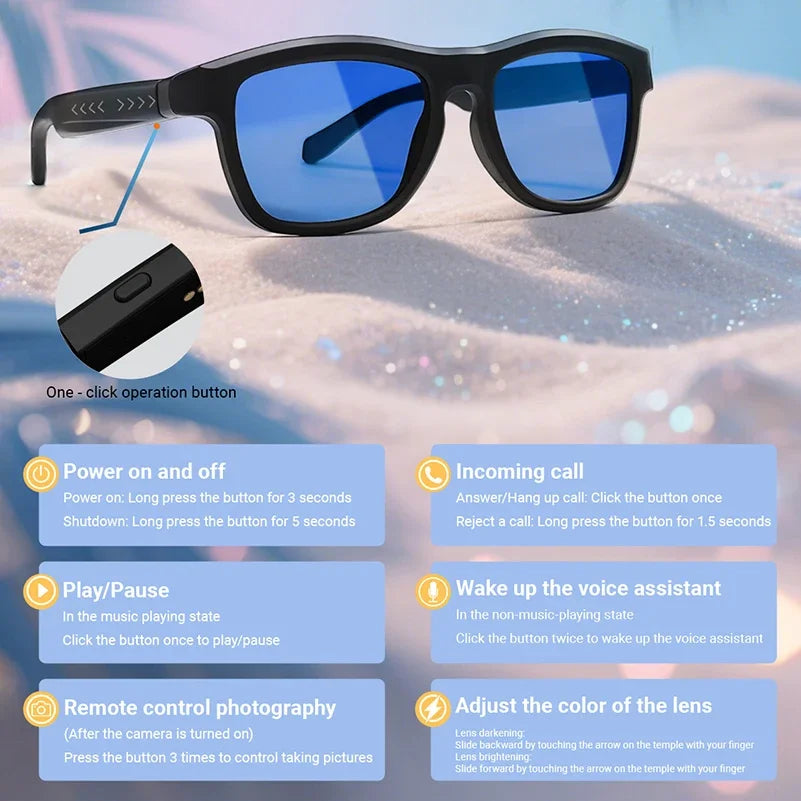 Creatively Smart Sunglasses Electronic Switching Color Change Dimming AI Translation Music Audio BT Calling Intelligente Glasses