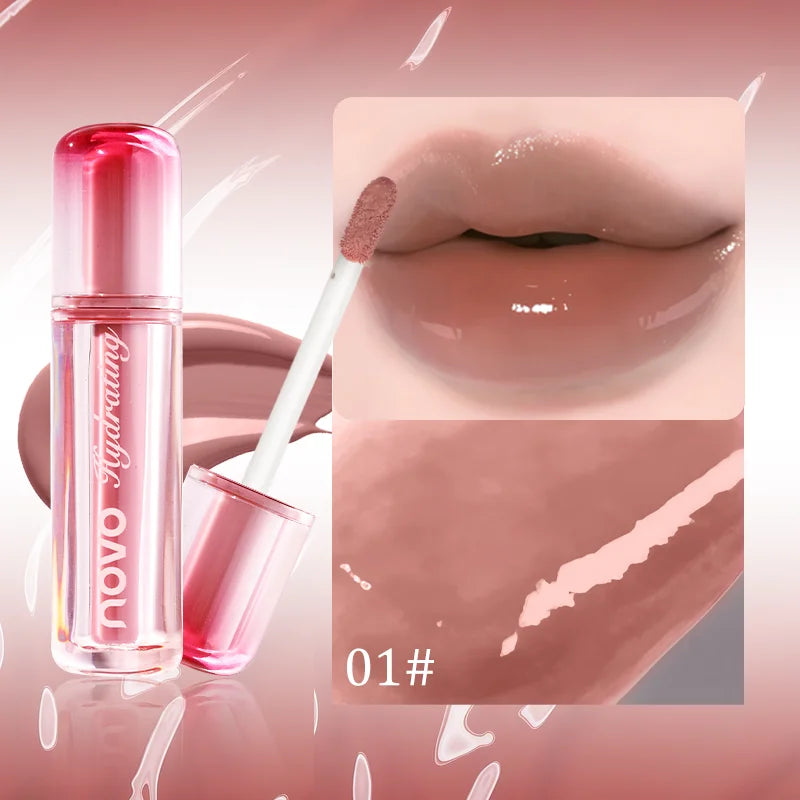 Watery Glassy Lip Gloss & Glaze, Mirror Shine Lipstick, Hydrating Gloss, Long-Lasting, Non-Stick Cup, Moisturizing