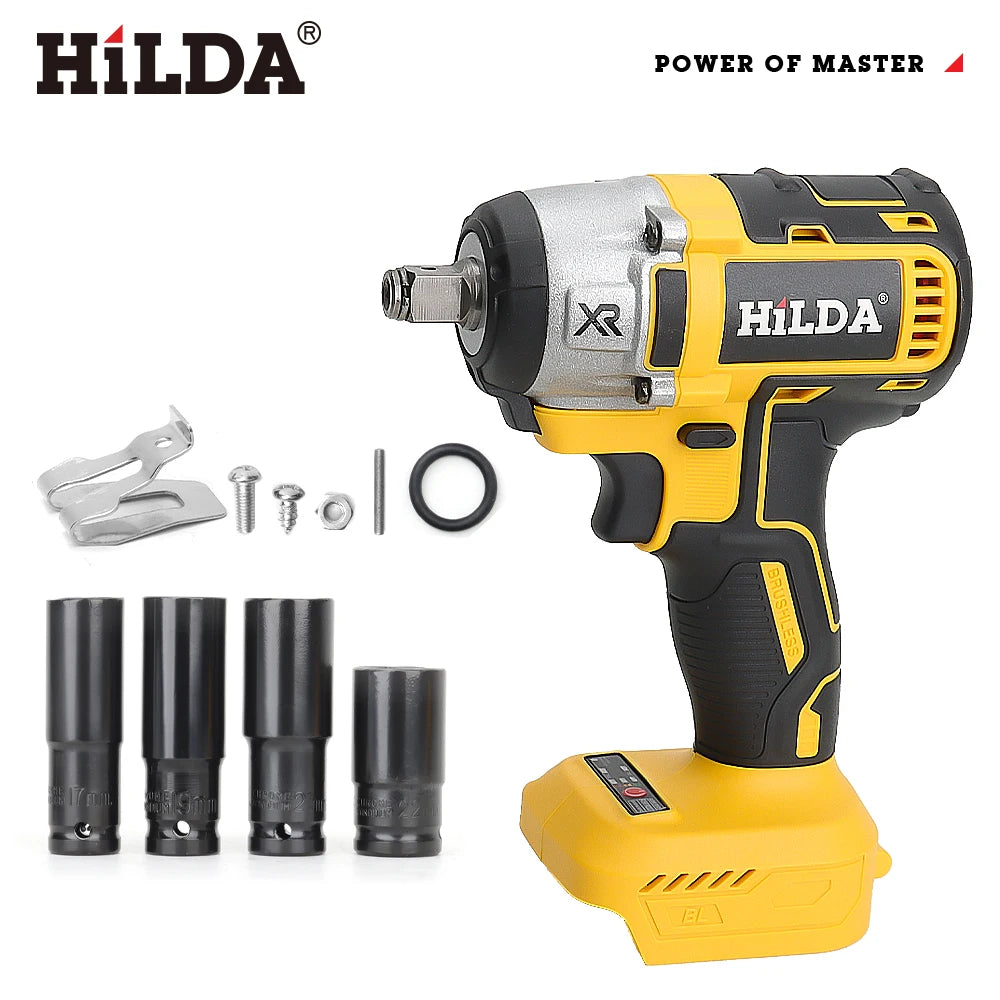 HILDA 1/2" Cordless Impact Wrench Brushless Electric Wrench LED Light Power Tool for Scaffolding Tire Repair for Makita Battery