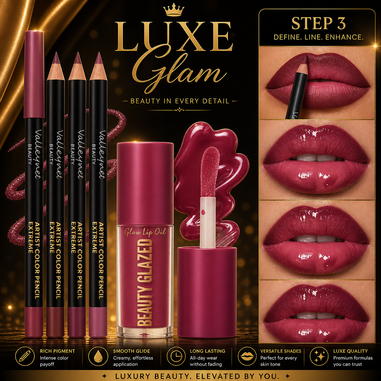 4pcs Dark Brown Lip Kit - Lip Liner + Lip Glaze, Waterproof & Long-Lasting Matte Effect,Versatile for Casual & Formal Occasions,