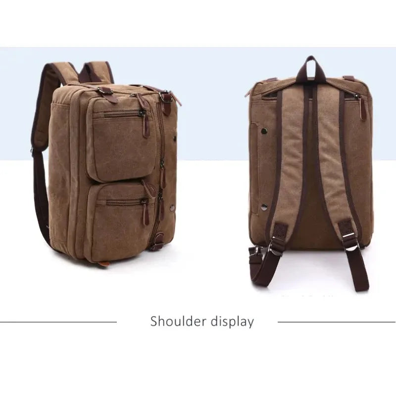 Scione Men Canvas Bag Leather Briefcase Travel Suitcase Messenger Shoulder Tote Back Handbag Large Casual Business Laptop Pocket