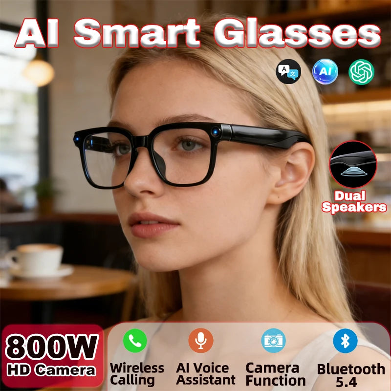 800W Pixel Smart Camera Glasses Wireless Communication Dual Speakers AI Translation Voice Assistant Bluetooth 5.4 Smart Glasses