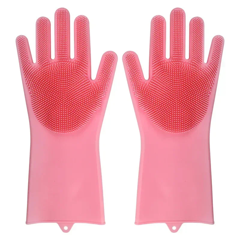 1pc Silicone Dishwashing Gloves Cleaning Gloves Silicone Rubber Sponge Gloves Scrubber Kitchen Cleaning Tools Pet Bath Gloves