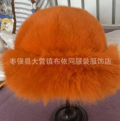 Women Luxury Winter Faux-mink Fur Mongolian Hat Thick Warm Round Top Cold-proof Outdoor Thicken Plush Soft Fashion Snow Caps