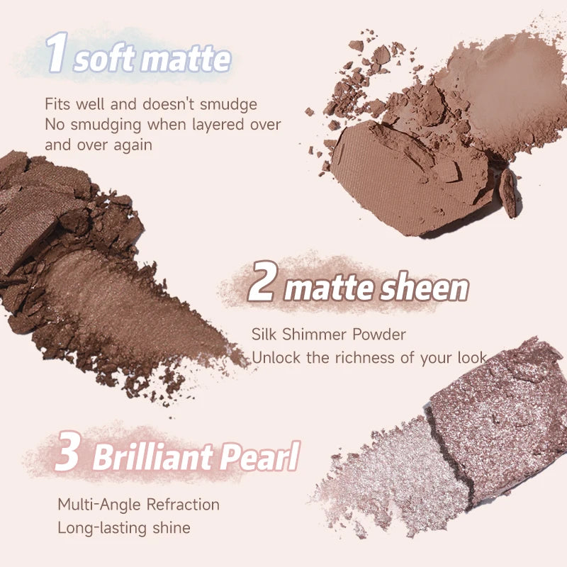 6-Color Earth Tone Eyeshadow Palette With Shimmer& Matte Finishes, Waterproof , Sweat-Resistant, Long-Wearing , Smudge-Proof