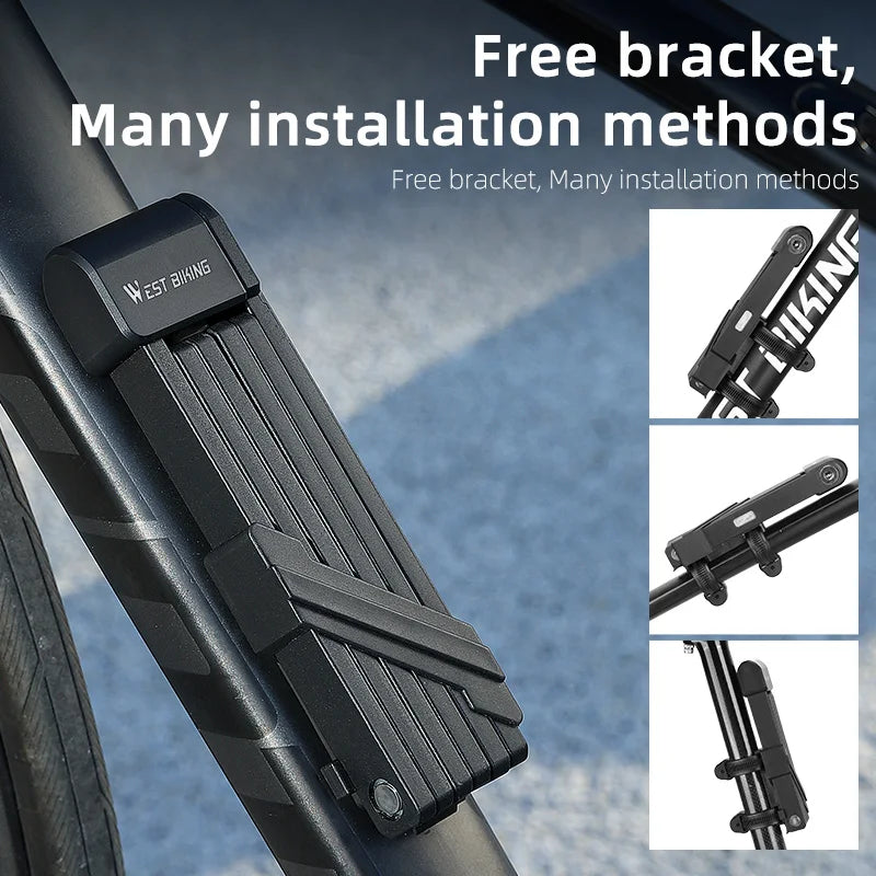WEST BIKING Foldable Bicycle Lock Anti-theft MTB Road Bike High Security Folding Lock Motorcycle Scooter E-Bike Accessories