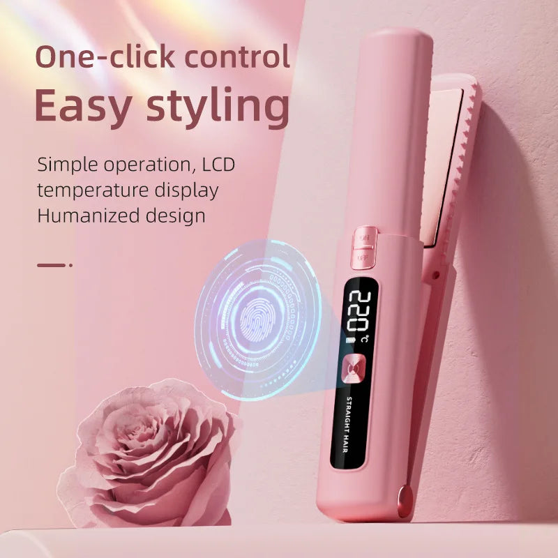 TINSOL Mini Wireless Straightener Portable Curler with Multi-Function Professional Hair Styling Tool with Dual Switch Activation