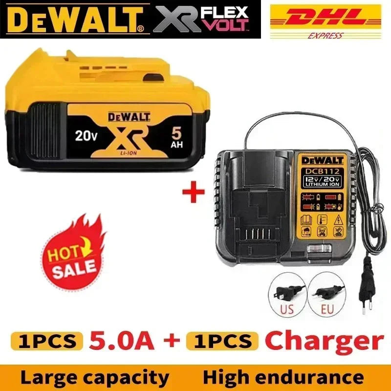 100% Genuine Dewalt 20V Battery,5AH 6AH Rechargeable Lithium Ion Battery, Dewalt DCB200 Power Tool Replacement Battery