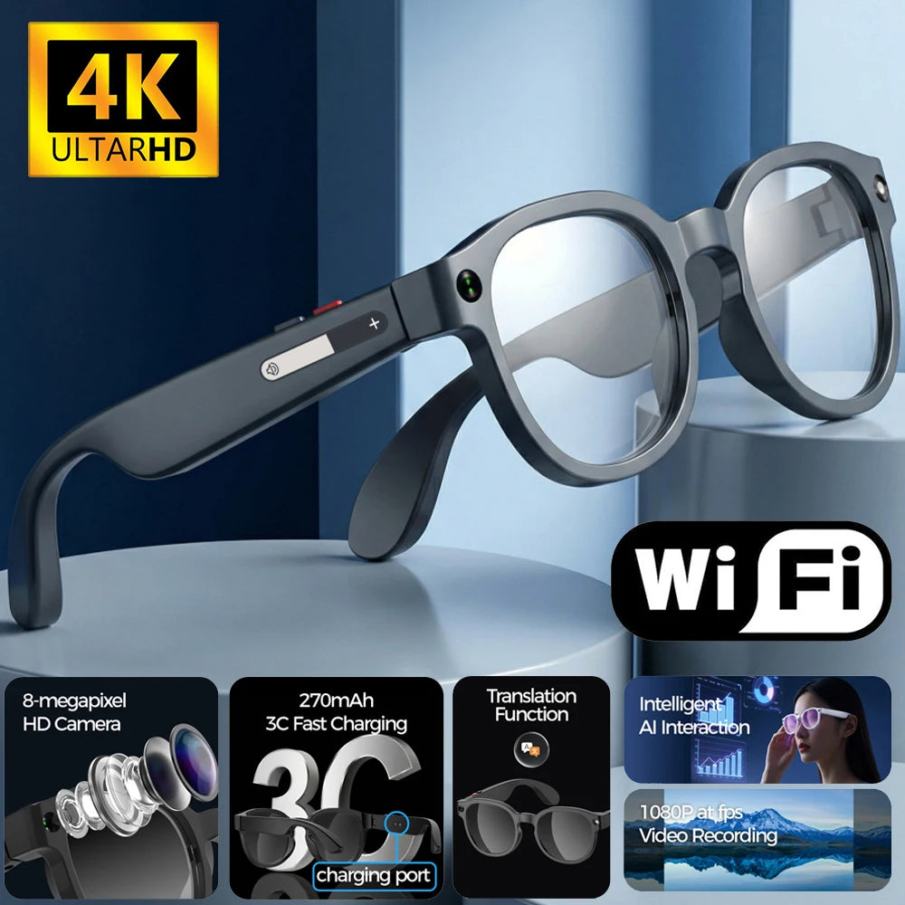 2026 AI Smart Glasses AI Translation 8MP HD Camera 4K Shooting Image Conversation Recording Listening To Music Smart Glasses