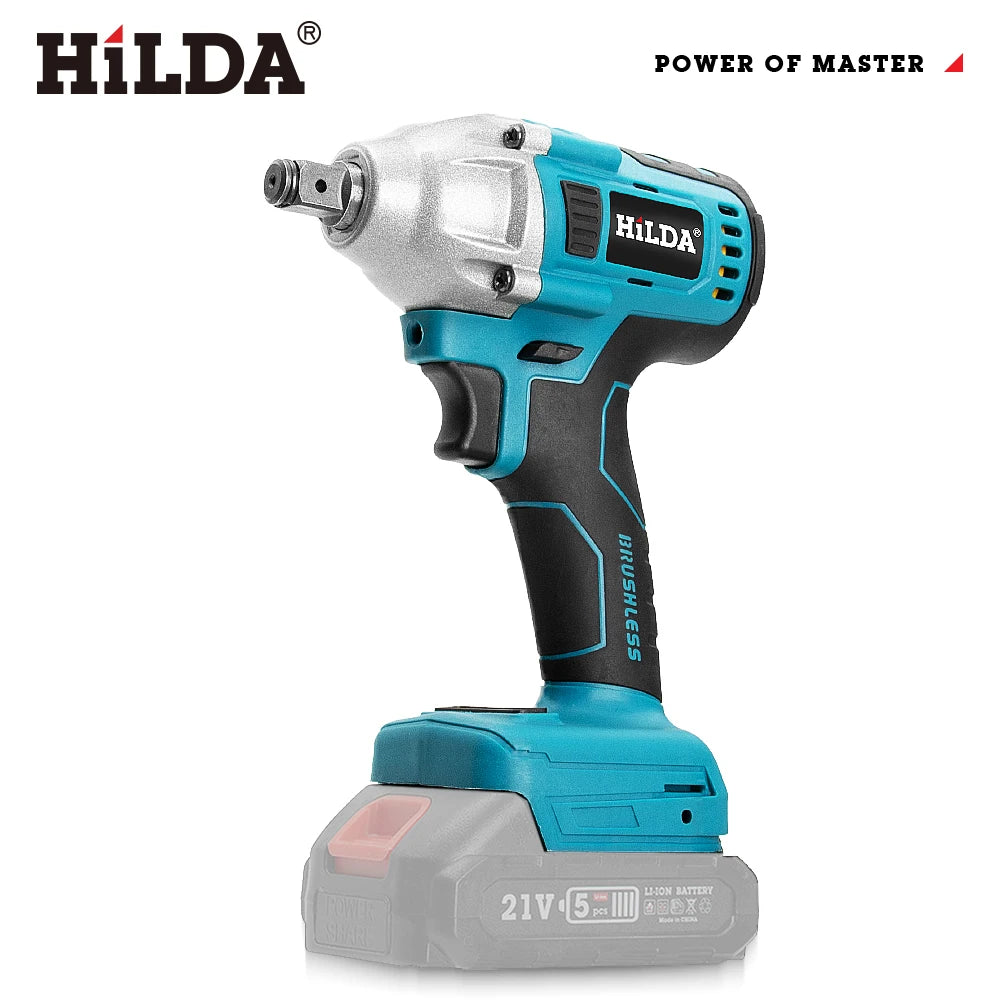 HILDA 1/2" Cordless Impact Wrench Brushless Electric Wrench LED Light Power Tool for Scaffolding Tire Repair for Makita Battery