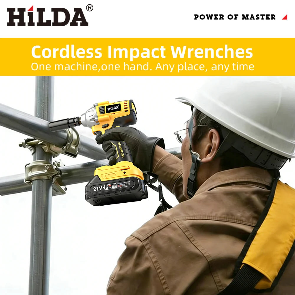 HILDA 1/2" Cordless Impact Wrench Brushless Electric Wrench LED Light Power Tool for Scaffolding Tire Repair for Makita Battery