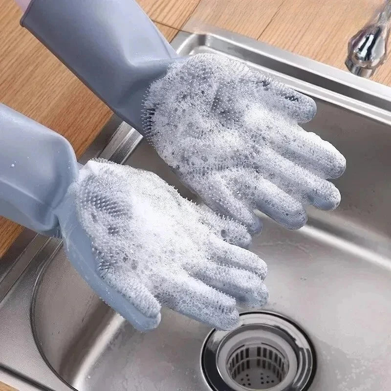Magic Silicone Rubber Dishwashing Cleaning Gloves Household Scrubber Efficient Kitchen Cleaning Tools for Easy Cleaning