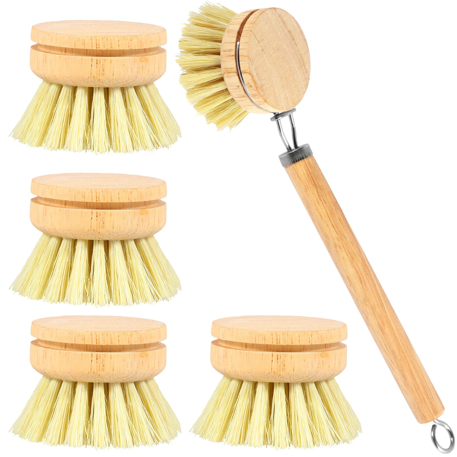 3/4/5/10Pcs Bamboo Dish Scrub Brushes Replaceable Dish Brush Kitchen Cleaning Scrubbers Household Cleaning Brush Wooden Tool