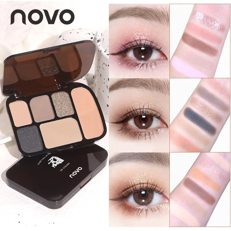 6-Color Earth Tone Eyeshadow Palette With Shimmer& Matte Finishes, Waterproof , Sweat-Resistant, Long-Wearing , Smudge-Proof