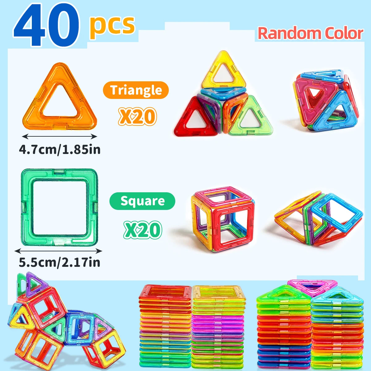 Medium Size Magnetic Block Building Toy Set，Creative Construction STEM Toy,Back-to-School Season, Birthday Gift