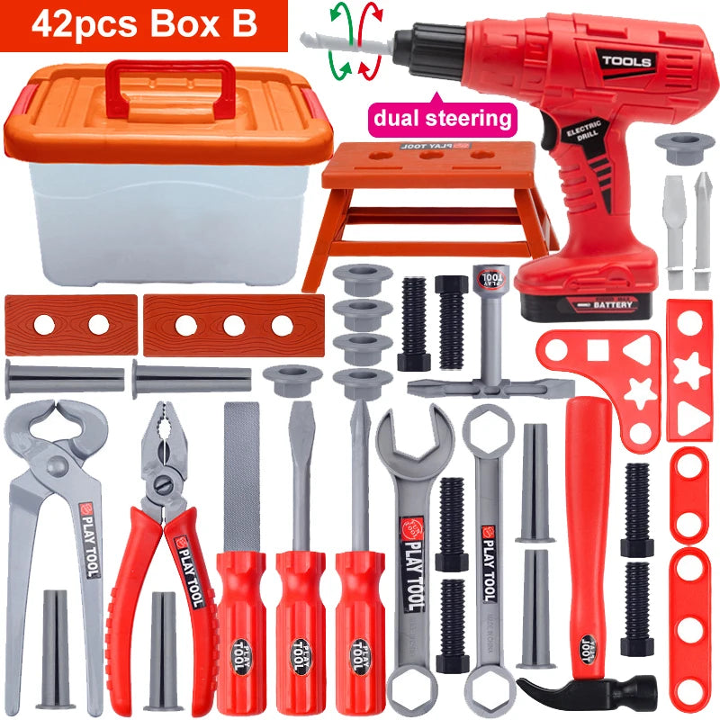 Children's Tool Set with Electric Toy Drill Kids Power Construction Toy Pretend Play Toy Tools Kit for Toddler Boys Girls Child
