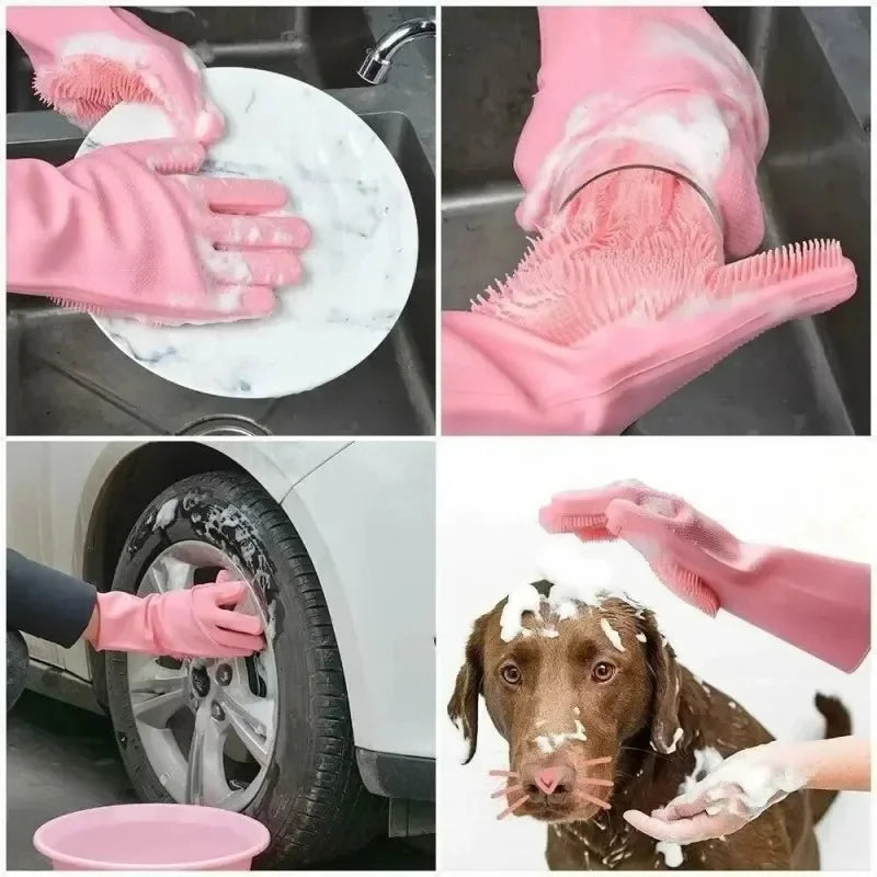 Magic Silicone Rubber Dishwashing Cleaning Gloves Household Scrubber Efficient Kitchen Cleaning Tools for Easy Cleaning
