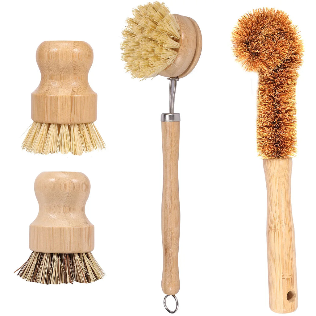 3/4/5/10Pcs Bamboo Dish Scrub Brushes Replaceable Dish Brush Kitchen Cleaning Scrubbers Household Cleaning Brush Wooden Tool