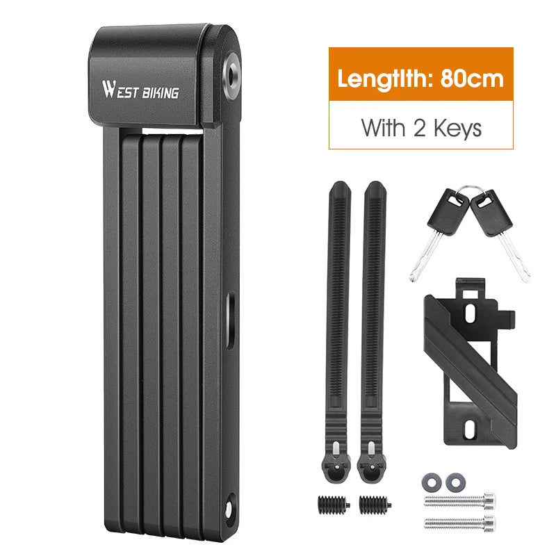 WEST BIKING Foldable Bicycle Lock Anti-theft MTB Road Bike High Security Folding Lock Motorcycle Scooter E-Bike Accessories