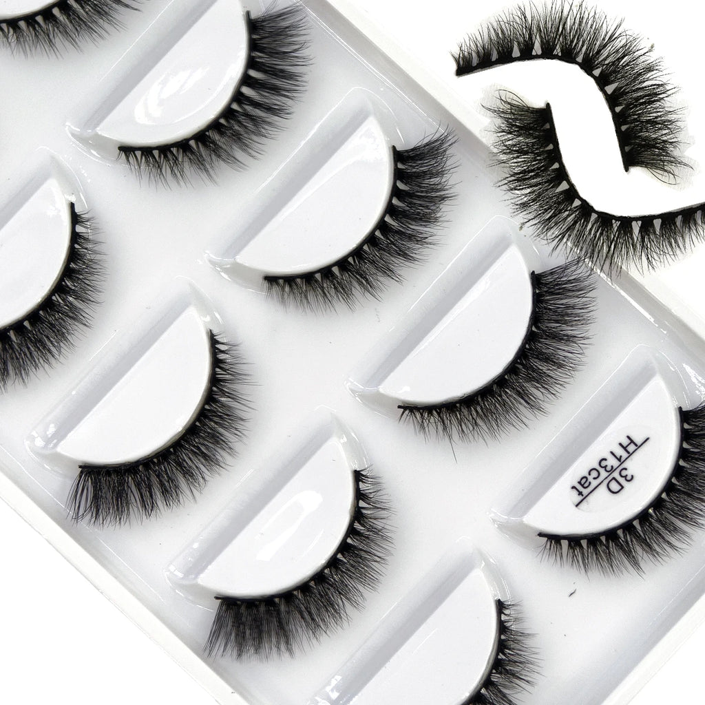 New 5 pairs of natural 3D mink false eyelashes makeup short false eyelashes f makeup beauty tools wholesale  H13mini