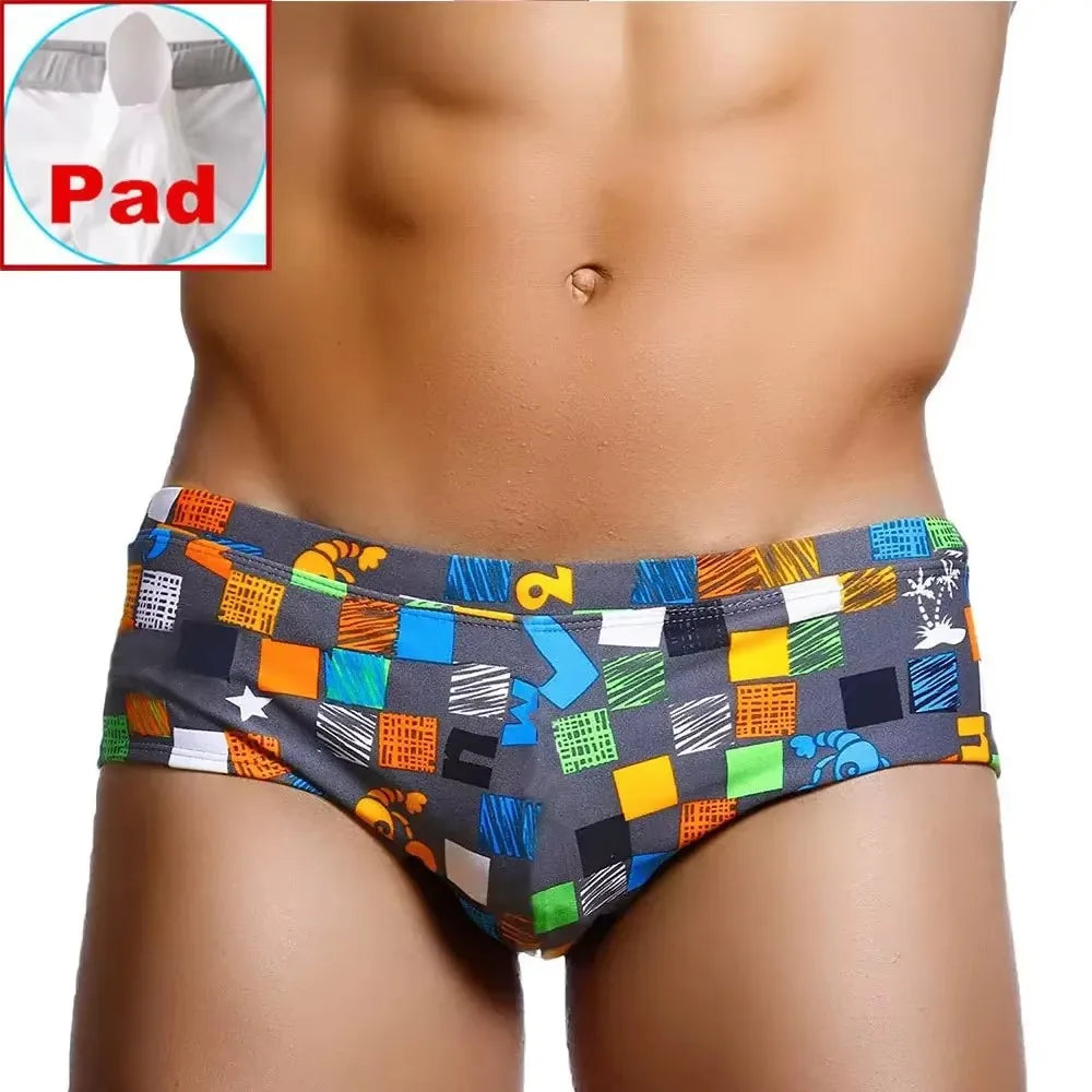 Men Swimwear Brazilian Traditional Cut Swimsuits Swim Bikini Surf Boxer Briefs Board Shorts Trunks Black and Red Sunga