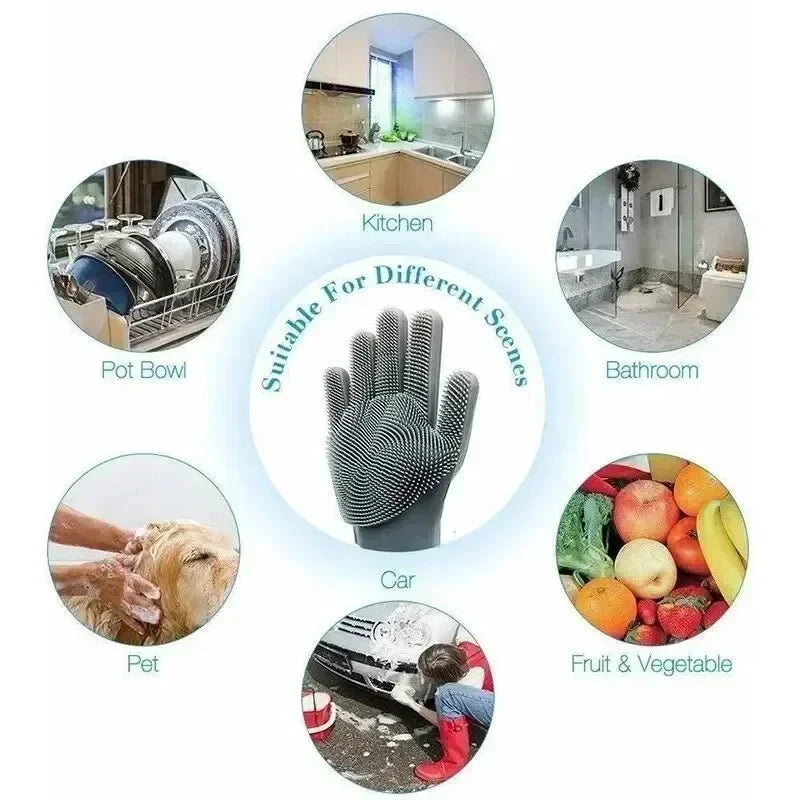 Magic Silicone Rubber Dishwashing Cleaning Gloves Household Scrubber Efficient Kitchen Cleaning Tools for Easy Cleaning