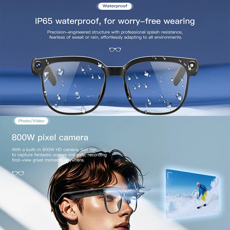 800W Pixel Smart Camera Glasses Wireless Communication Dual Speakers AI Translation Voice Assistant Bluetooth 5.4 Smart Glasses