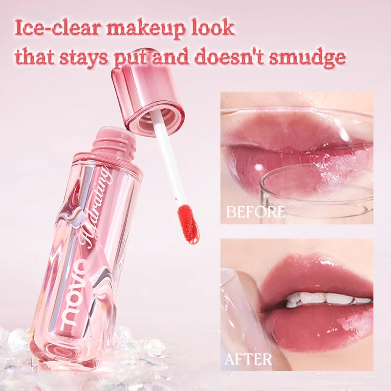 Watery Glassy Lip Gloss & Glaze, Mirror Shine Lipstick, Hydrating Gloss, Long-Lasting, Non-Stick Cup, Moisturizing