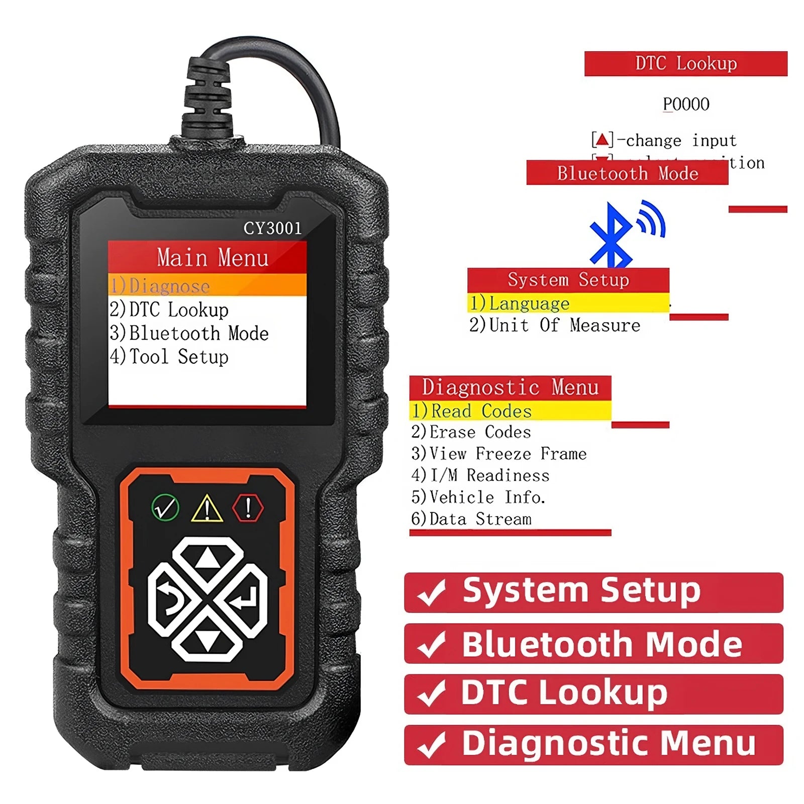 USB Powered Car Diagnostic Tool Engine Code Reader CAN Data Streaming DTC Lookup I/M Readiness Tool for Automotive Repair