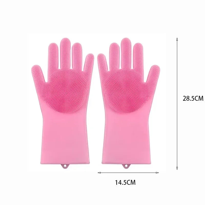 1pc Silicone Dishwashing Gloves Cleaning Gloves Silicone Rubber Sponge Gloves Scrubber Kitchen Cleaning Tools Pet Bath Gloves