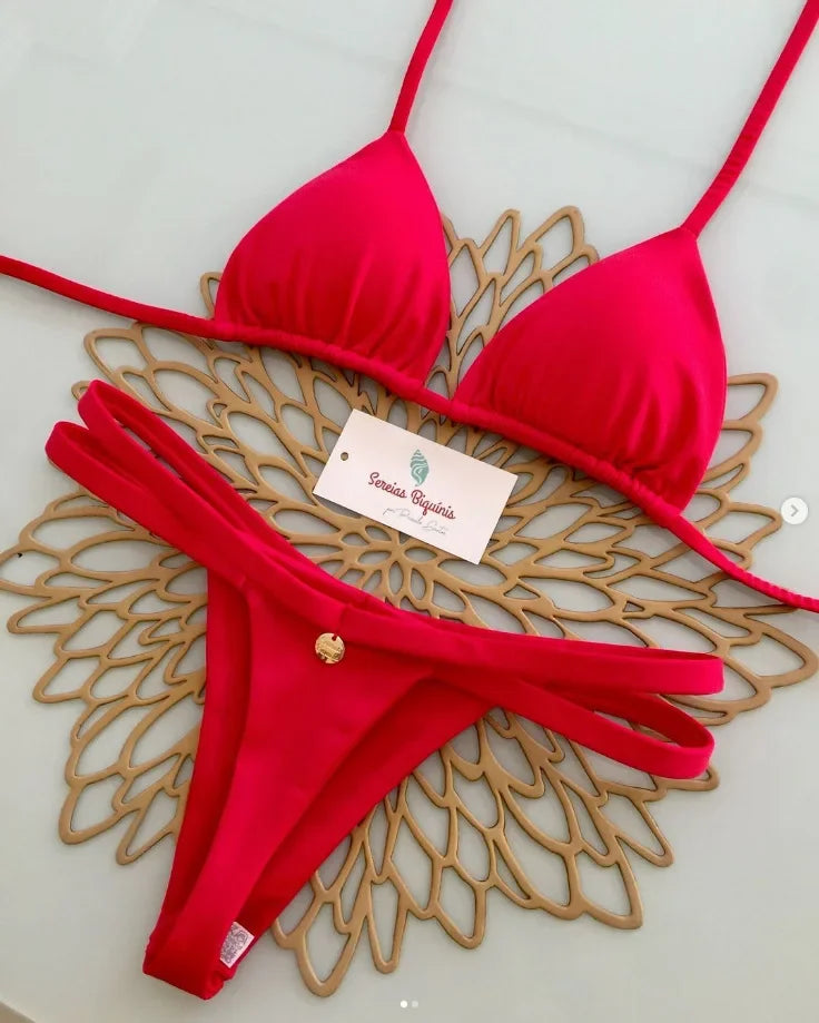 Print Sexy Bikini Sets Halter Lace-up Tops Thongs Beach Style Bathing Suit Y2k Swimsuits Women Beachwear Купальник Женский 2025