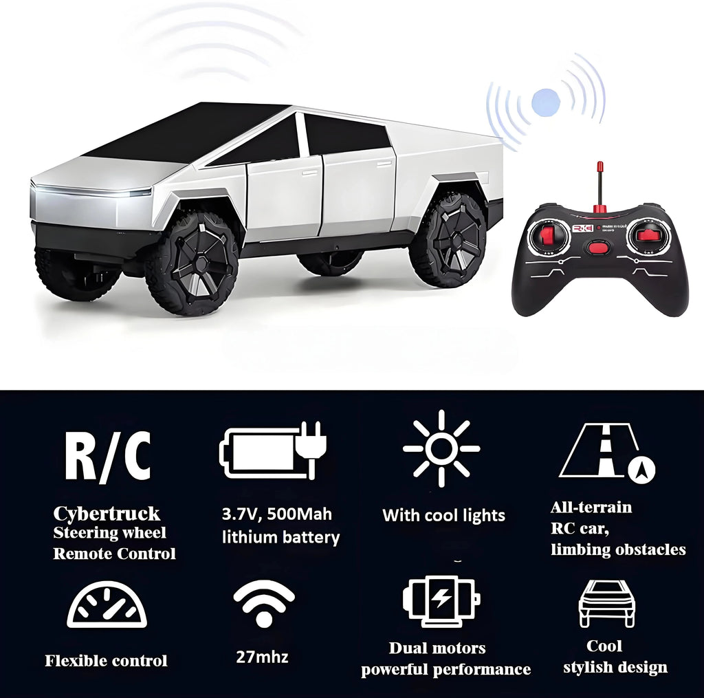 1:24 RC Cybertruck Pickup 4WD Off-Road Remote Control Car, 27Mhz High-Speed Dual Motor Truck with LED Lights,Gift for Boys Kids