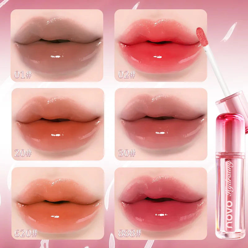 Watery Glassy Lip Gloss & Glaze, Mirror Shine Lipstick, Hydrating Gloss, Long-Lasting, Non-Stick Cup, Moisturizing