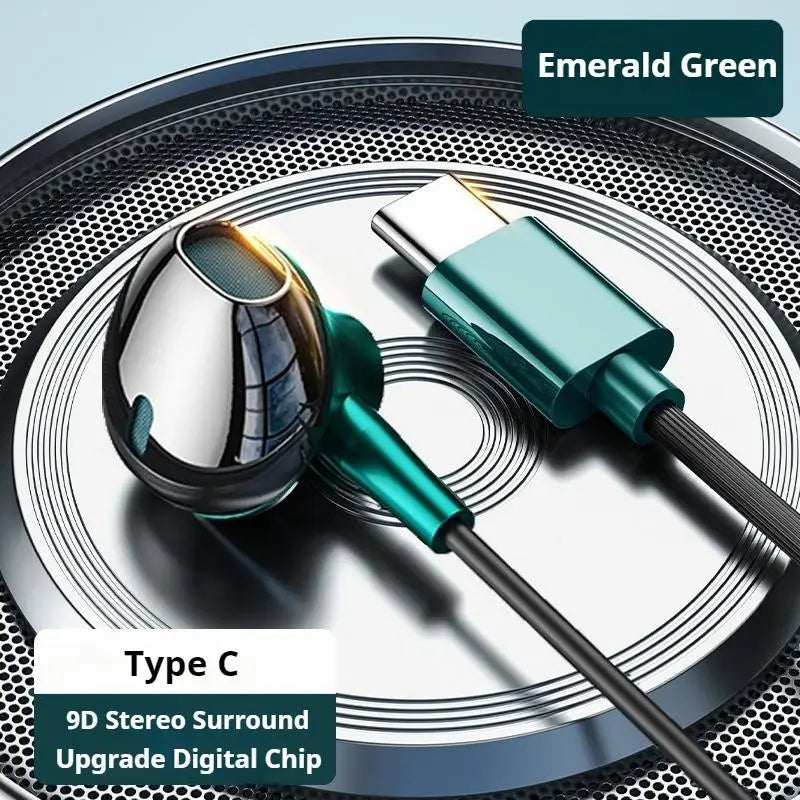 Type C&3.5mm Headphones HiFi Bass Stereo Volume Control Headset In HD Mic Wired Earbuds For iPhone15-17/Samsung Series Earphones