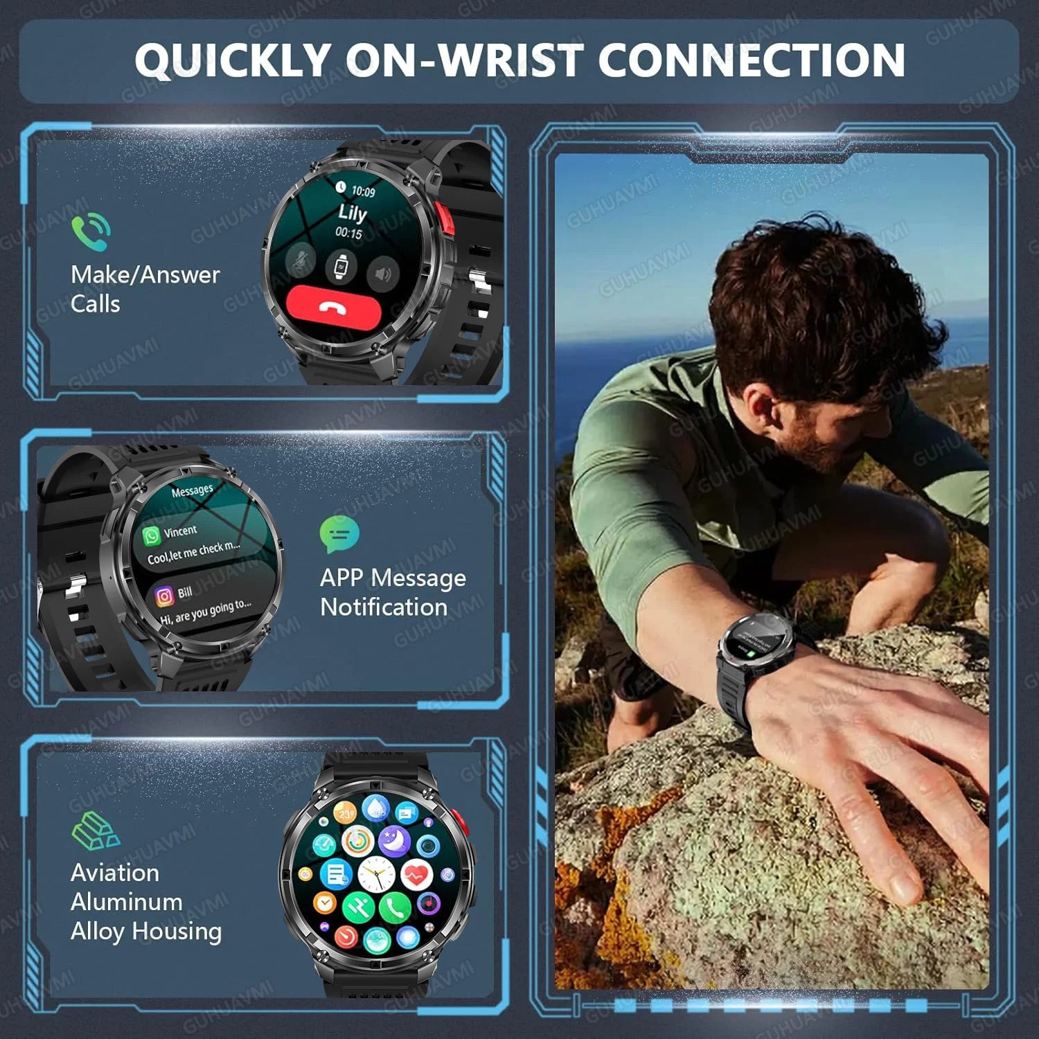 2026 New T-Rex3 Ultra 1100mAh SmartWatch Men 1.7"AMOLED GPS path 5ATM Waterproof Compass LED Flashlight NASA Military Smartwatch